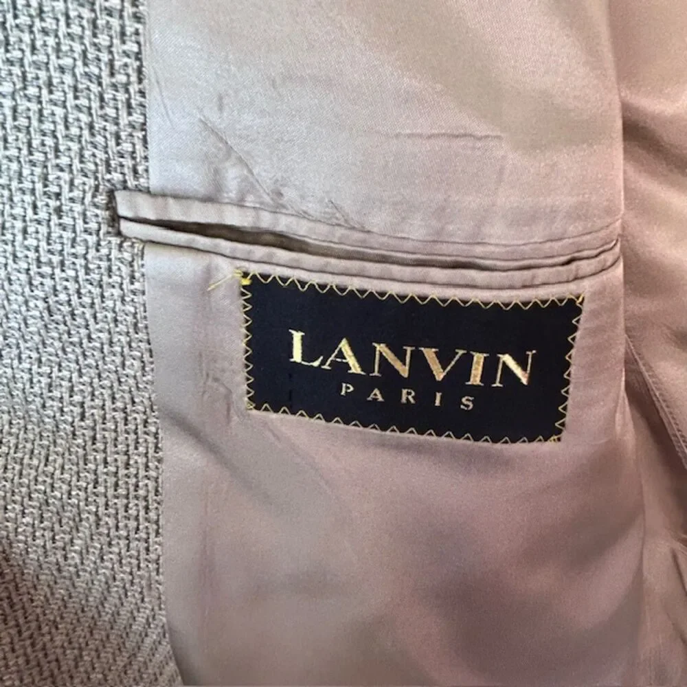 VTG 80s-90s Lavin Paris Men's Designer Beige Tan Texture Weave Suit Jacket Sz 45